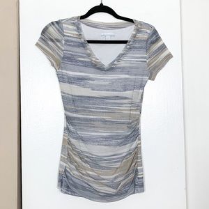 Vintage NY & Co Striped Ruched Short Sleeve Blouse